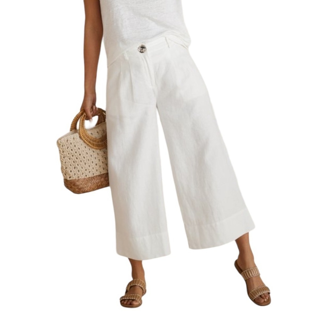 SOFT SURROUNDINGS Nabi Cropped Wide Leg‎ Linen White Pants